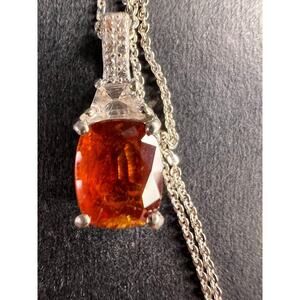 NEW tangerine kyanite and zircon pendant chain in rhodium over sterling silver